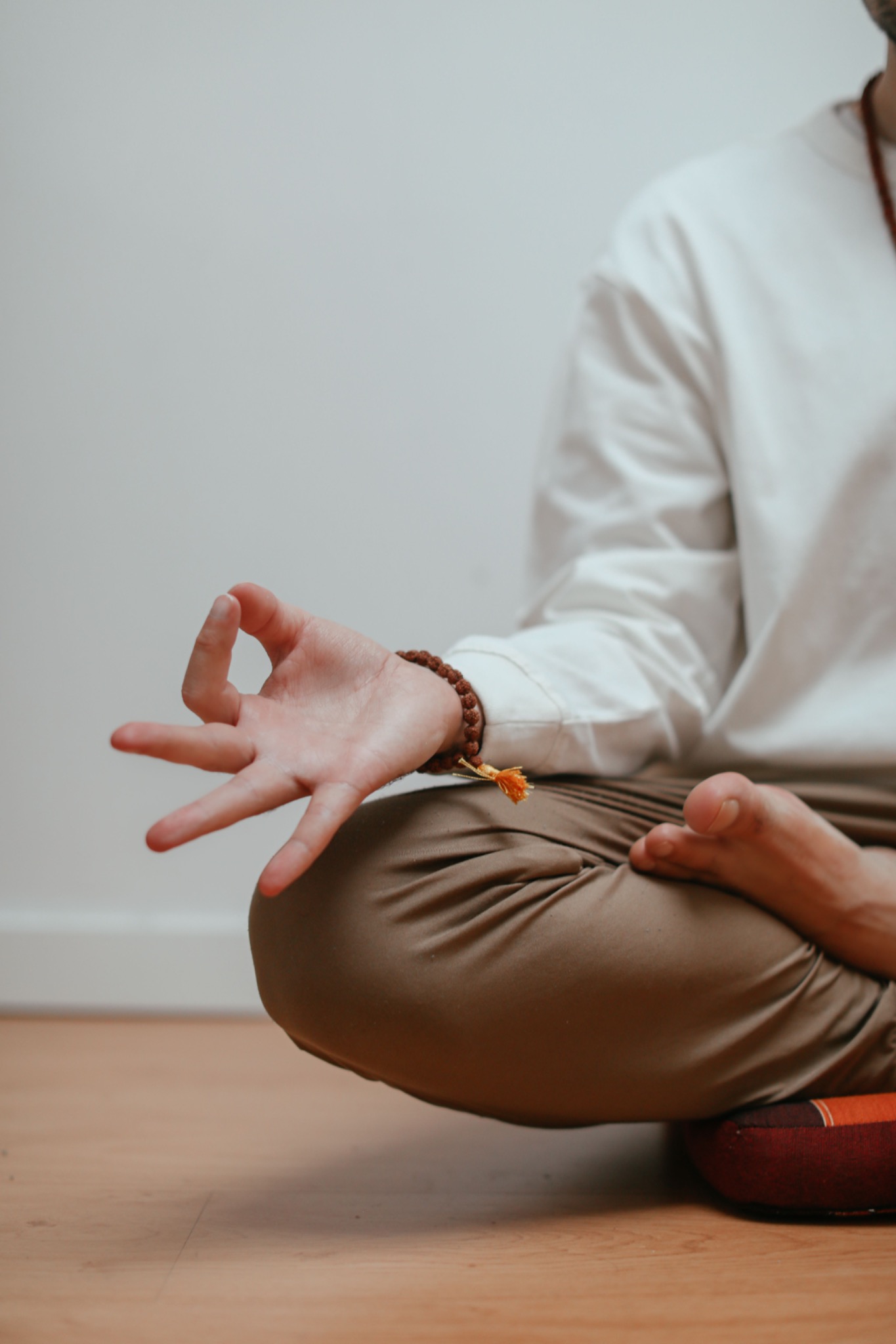 Meditation practice with hands resting gently